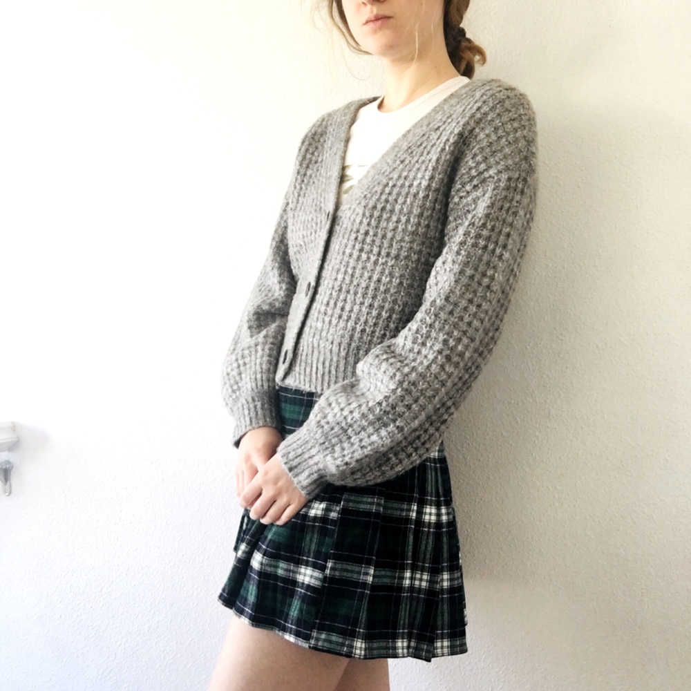 Abercrombie and Fitch Grey Puff Sleeve Cardigan